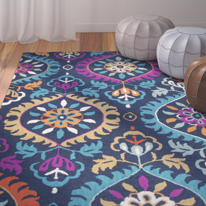 Bungalow Rose Duron HandTufted Wool Navy/Pink Area Rug Wayfair